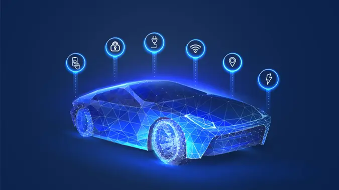 Smart machine diagnostics in digital futuristic style.