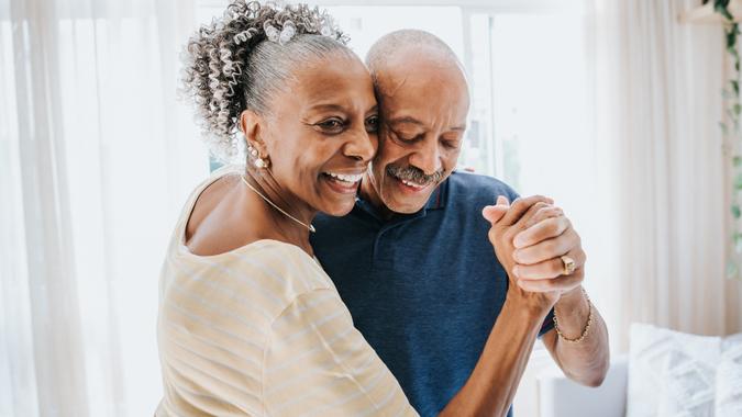 Senior couple dancing together stock photo