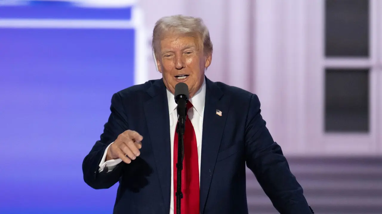 Former United States President Donald J Trump appears on Day 4 of the 2024 Republican National Convention at the Fiserv Forum in Milwaukee, Wisconsin.