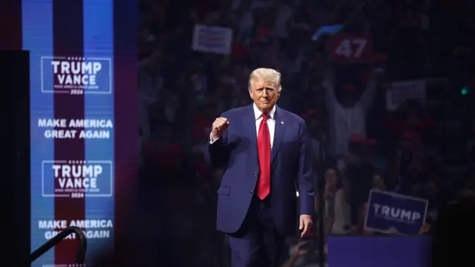 August 23, 2024, Glendale, Arizona, USA: Former President of the United States DONALD TRUMP speaks at a campaign rally in Glendale, Arizona.