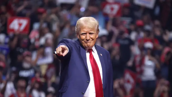August 23, 2024, Glendale, Arizona, USA: Former President of the United States DONALD TRUMP speaks at a campaign rally in Glendale, Arizona.