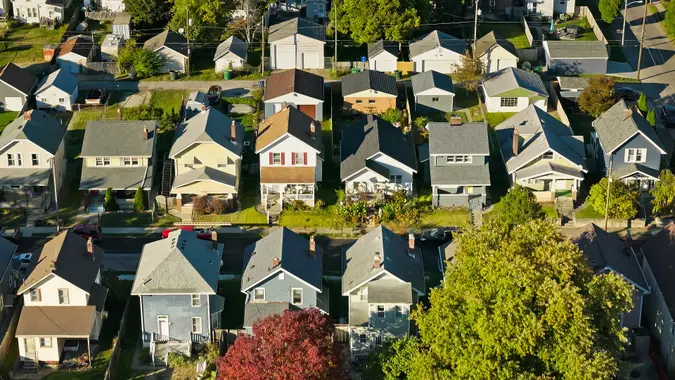 Drone Shot of Reeb-Hosack Neighborhood in Columbus, Ohio stock photo