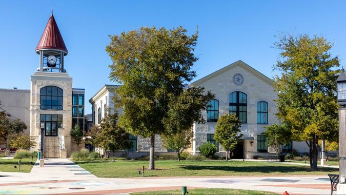 modern city hall in old western city of Kerrville, Texas, USA.