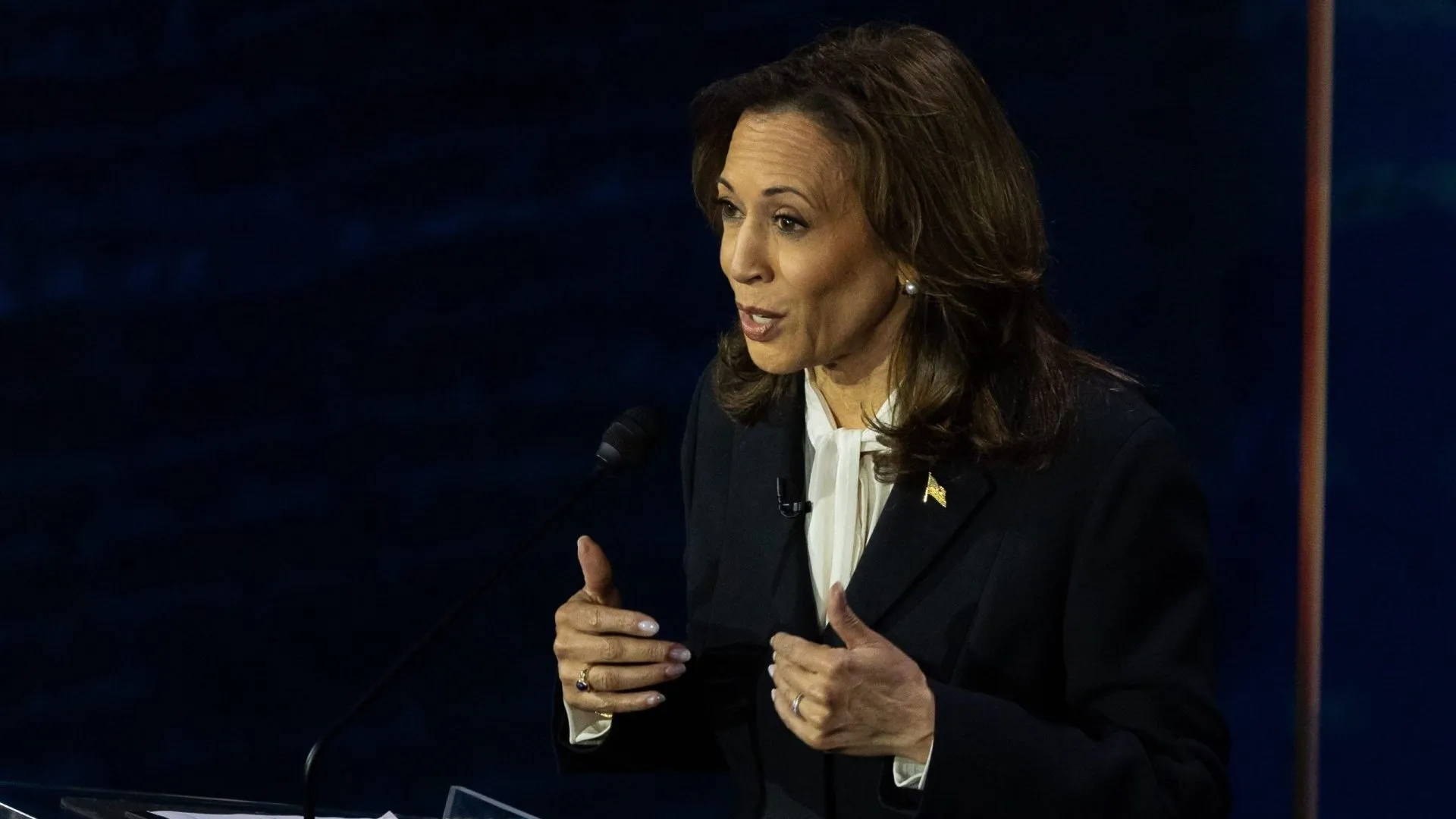 Vice President KAMALA HARRIS speaks during the ABC News Presidential Debate.