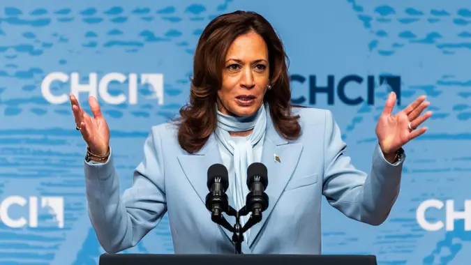 US Vice President and Democratic presidential candidate Kamala Harris speaks to the Congressional Hispanic Caucus Institute in Washington, DC, USA, 18 September 2024.