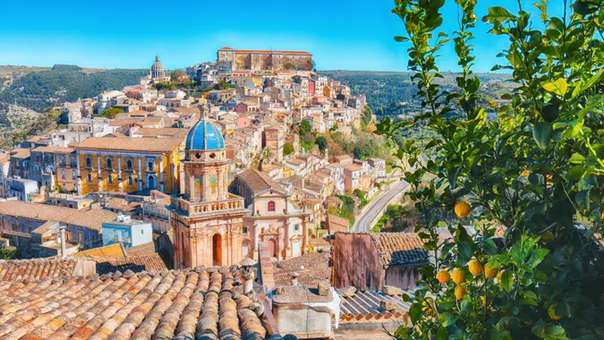 Sunrise at the old baroque town of Ragusa Ibla in Sicily.