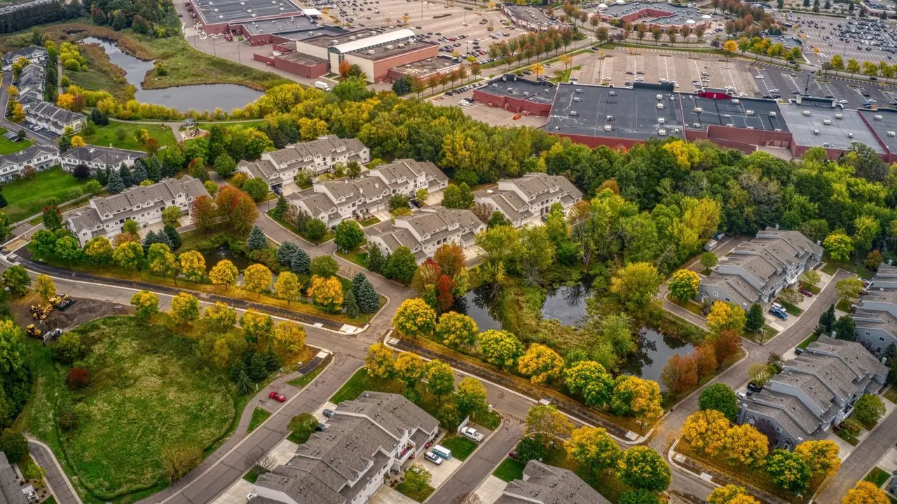 An aerial view of the Twin Cities suburb of Woodbury in Minnesota.