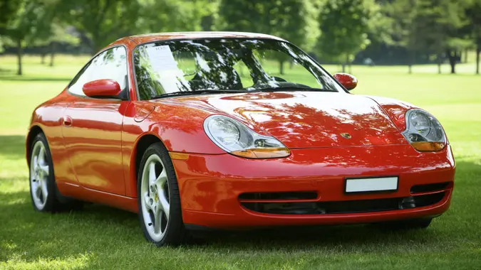A 1997 Porsche 911 Type 996 Carrera Coupe owned by former Swiss tennis player Martina Hingis and won as 1st Prize at the WTA Porsche Tennis Grand Prix in Stuttgart/Filderstadt in October 1997, estimated between CHF 35'000 - 45'000, is pictured before an auction of sales house Bonhams at the Bonmont Abbey Golf & Country Club in Cheserex near Geneva, Switzerland, 17 June 2021.