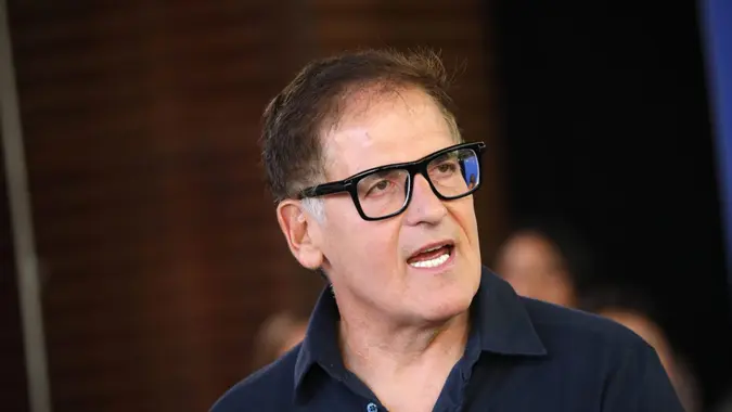 Businessman MARK CUBAN speaks at a small business roundtable for the Kamala Harris for President campaign in Phoenix, Arizona.