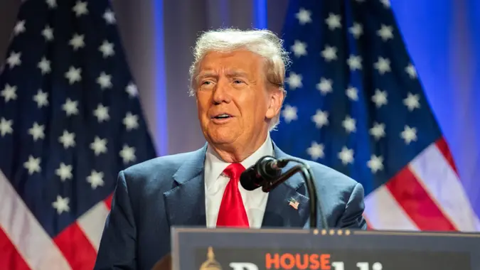 United States President-elect Donald Trump speaks during a meeting with House Republicans at the Hyatt Regency Hotel in Washington, DC.
