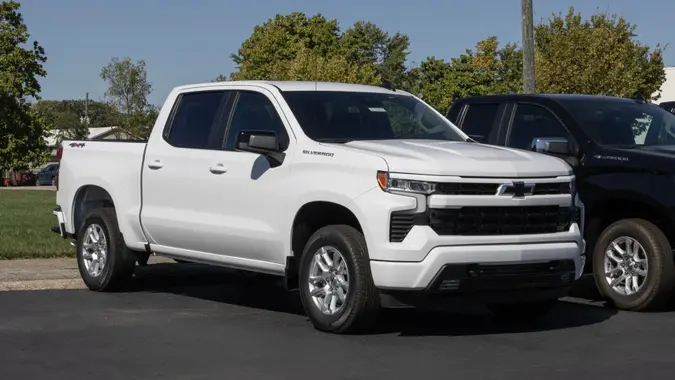 Chevrolet Silverado 1500 sitting in a parking lot or used cars sales lot in October 2024 iStock