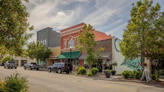 Conway, South Carolina - May 3, 2024:  Conway, one of the oldest in South Carolina, is a charming small town seen here on 3rd Avenue in a beautiful afternoon.