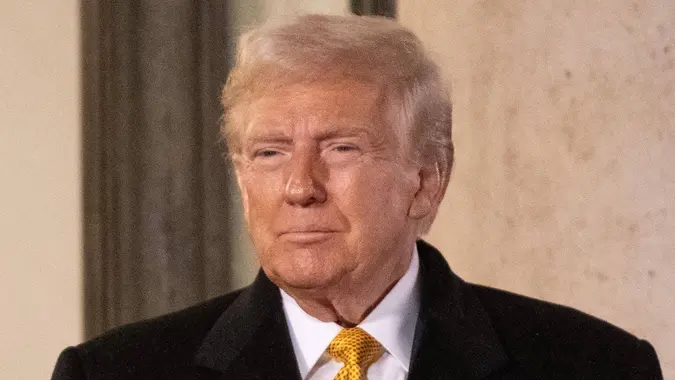 Paris: Emmanuel Macron, Donald Trump and Volodymyr Zelensky at Elysee Palace, France - 07 Dec 2024