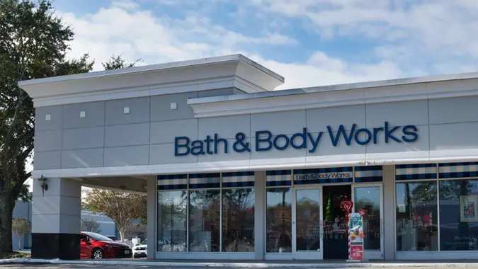 Houston, Texas USA 11-12-2021: Bath & Body Works storefront and parking lot in Houston TX.