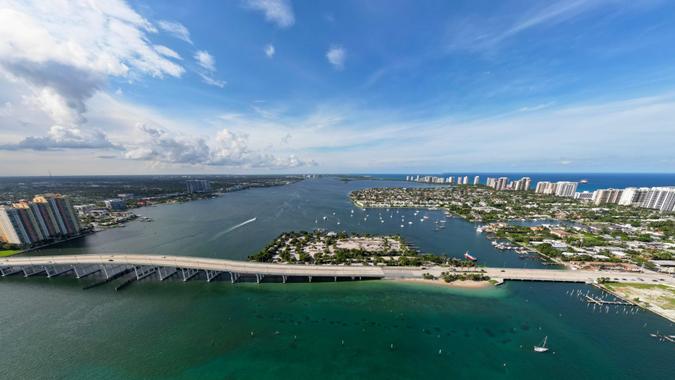 Riviera Beach, Florida, USA - 14th September 2024: An aerial view of Riviera Beach in Florida, USA.