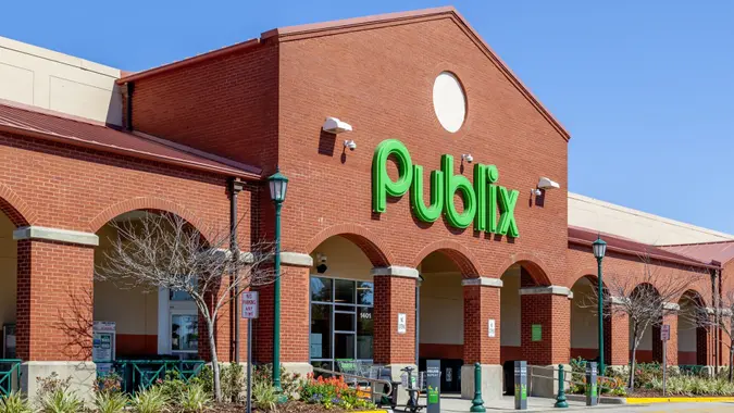 Charleston, South Carolina, USA - February 28, 2020: Exterior view of one Publix Super Markets.