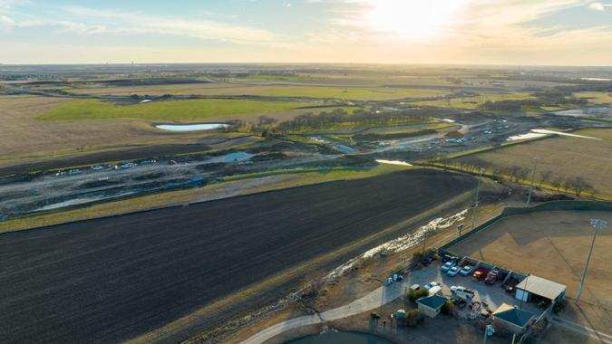 A high-angle shot of Old Celina Park in Celina, Texas.