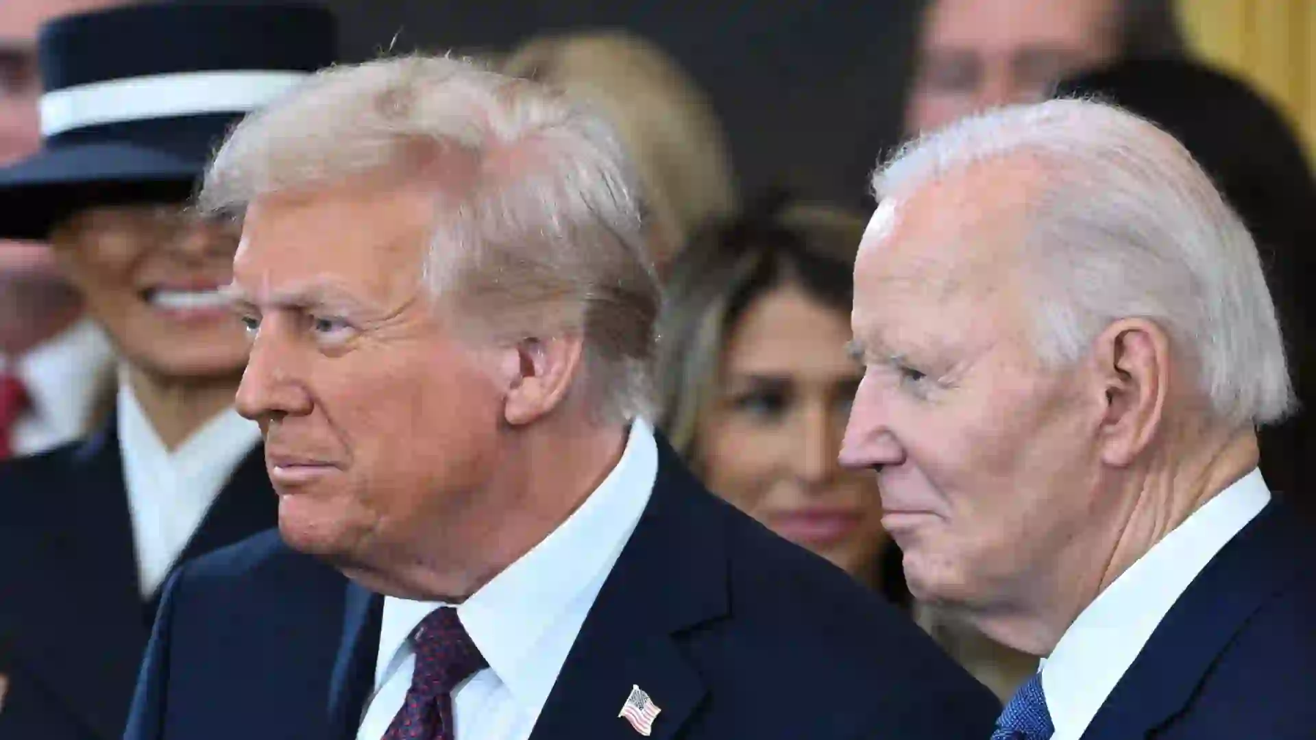 Former President Joe Biden looks on as President Donald Trump arrives during the inauguration ceremony.