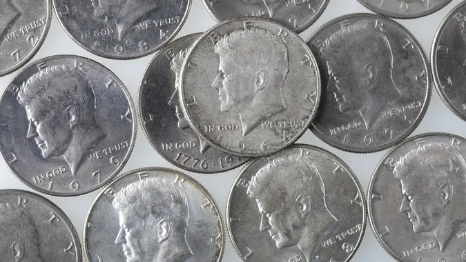 Kennedy half dollars stock photo