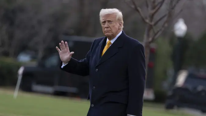 United States President Donald J Trump departs the White House in Washington, DC, headed for a weekend trip to Florida.