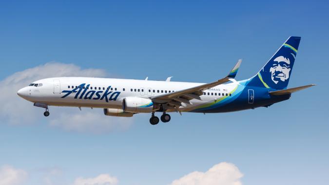 Los Angeles, California – April 12, 2019: Alaska Airlines Boeing 737-800 airplane at Los Angeles airport (LAX) in the United States.