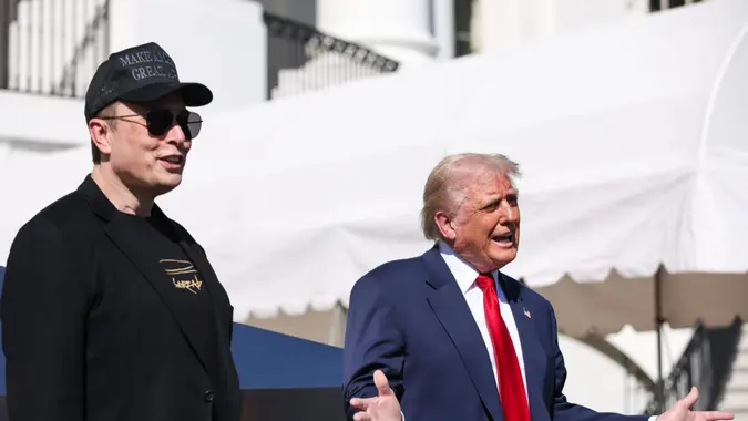 President Donald Trump alongside Tesla CEO Elon Musk on the South Lawn of the White House.