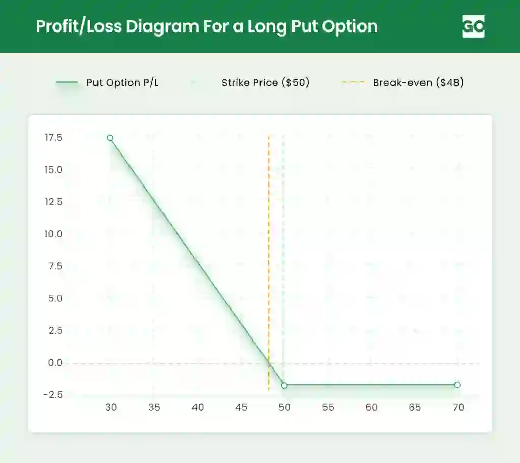 Profit/loss diagram for a long put option