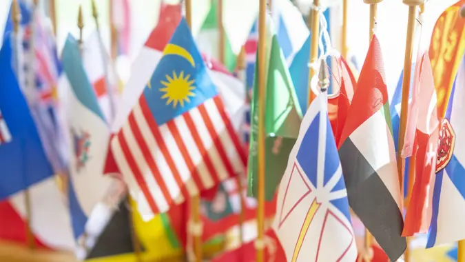Country Flags in a Classroom stock photo
