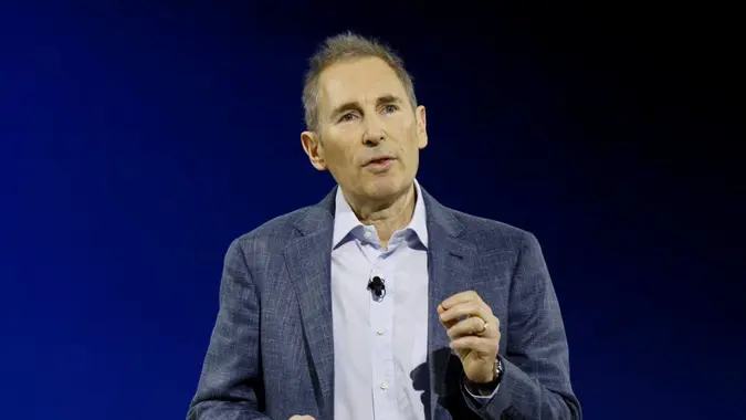 CEO of Amazon Andy Jassy speaks during an Amazon Devices launch.