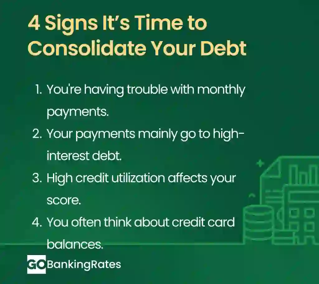 Infographic highlighting 4 key signs that indicate when consolidating credit card debt might be the right choice.