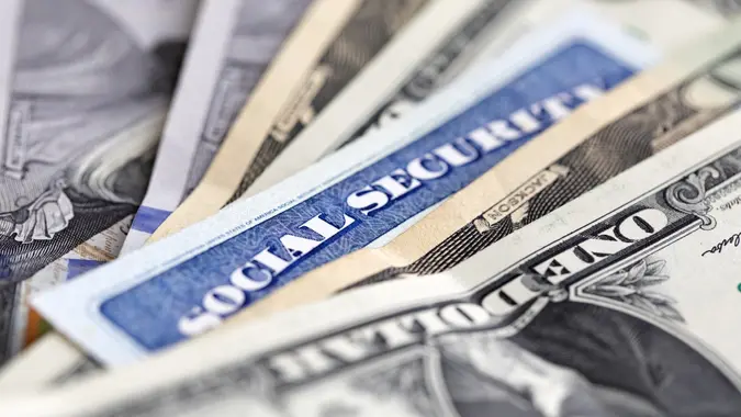 Social security card with money stock photo