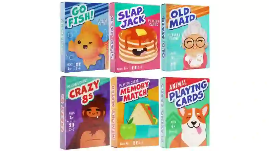 BenBen Card Games for Kids 4+, 6 Decks, Go Fish, Old Maid, Crazy Eights, Memory Match, Slap Jack, Animal Playing Cards