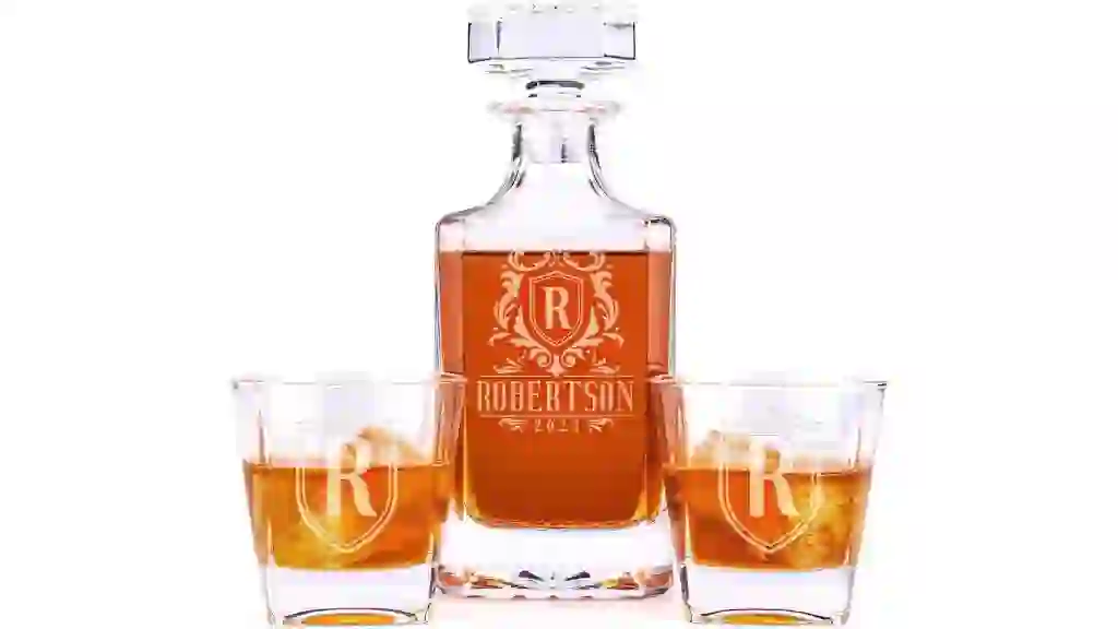 Personalized Whiskey Decanter Set - 5 Design Options - Custom Liquor 25 oz, 750ml Liquor Decanter w/Whiskey Glass Set Options, Birthday & Retirement Gifts for Men