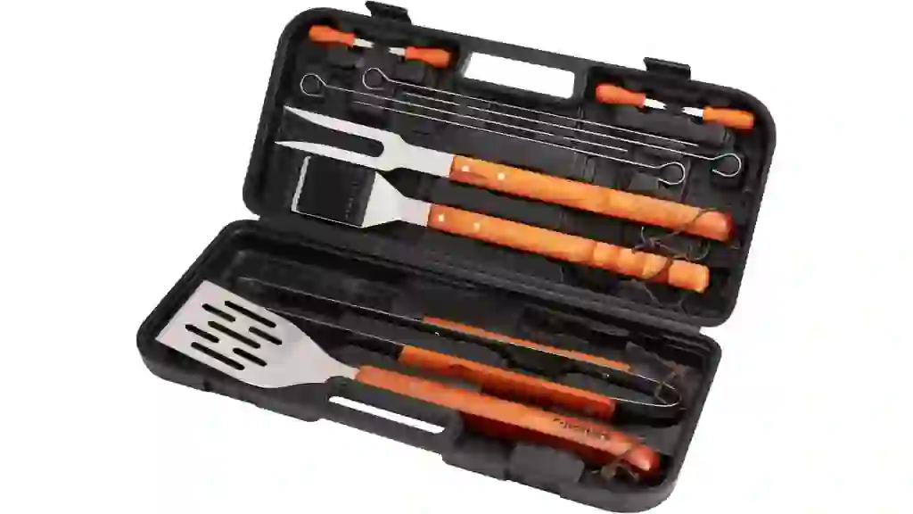 Cuisinart 13-Piece Wooden Grill Tool Set, BBQ Accessories and Grill Tools, Durable Stainless-Steel Utensils with Recycled Plastic Case, Spatula, Tongs, Cleaning Brush & More, Grilling Gifts for Men