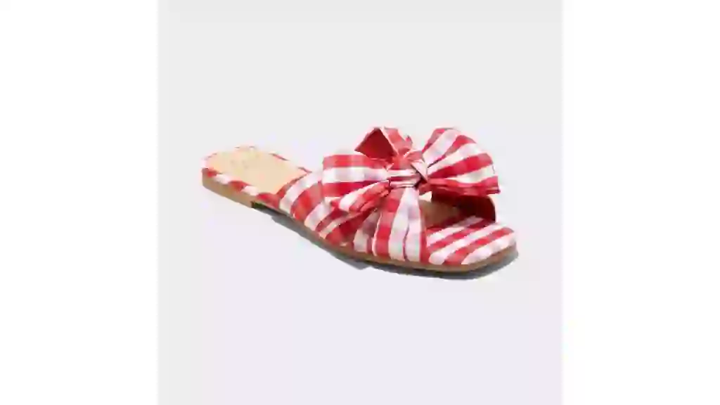 Women's Scarlet Gingham Bow Flat Sandals - A New Day™ Red