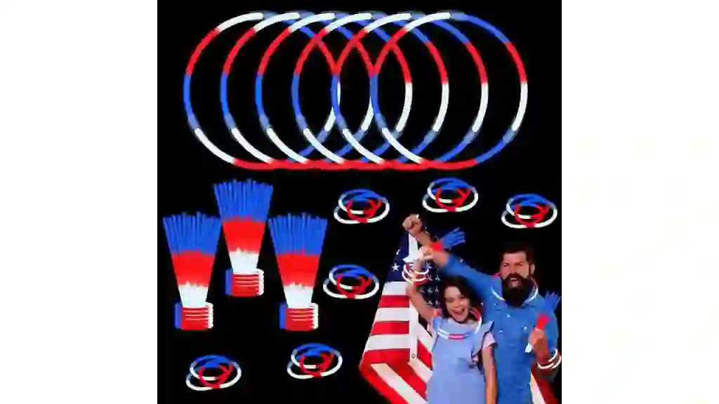 4th of July Red White Blue Glow Sticks Party Pack for Kids 50 PCS, Fourth of July Light Up Necklaces Bracelets Accessories, Glow Party Favors Supplies Decorations Stuff for Patriotic, Independence Day