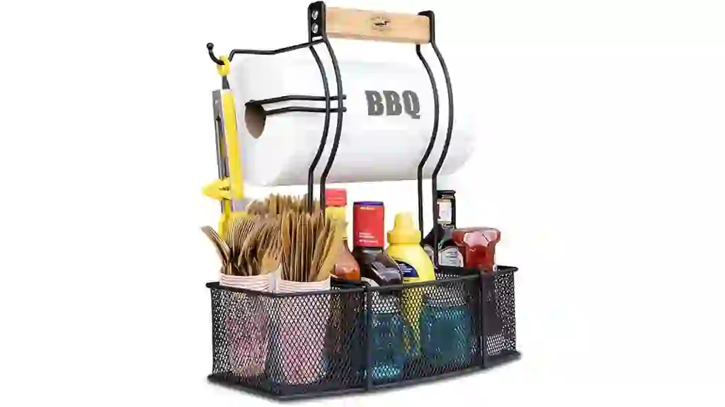 Superior Trading Co. Stainless Steel Caddy Organizer -- Kitchen Organization, Condiment & BBQ Utensil, Picnic, Grill Camping Accessories Paper Towel Cleaning Caddy, Bathroom