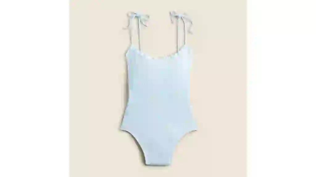 Smocked tie-shoulder one-piece swimsuit
