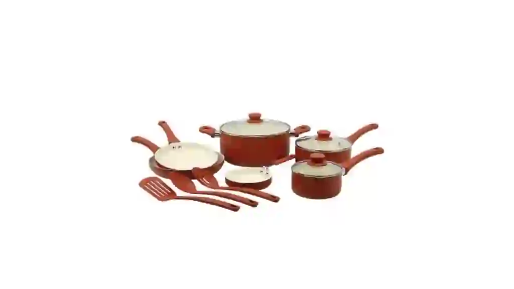 Mainstays 12 Piece Ceramic Nonstick Aluminum Pots and Pans Cookware Set, Blue