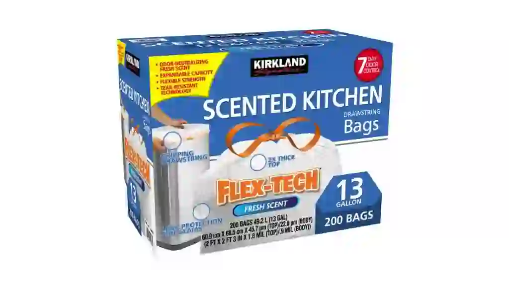 Kirkland Signature Flex-Tech 13-Gallon Scented Kitchen Trash Bags, 200-count