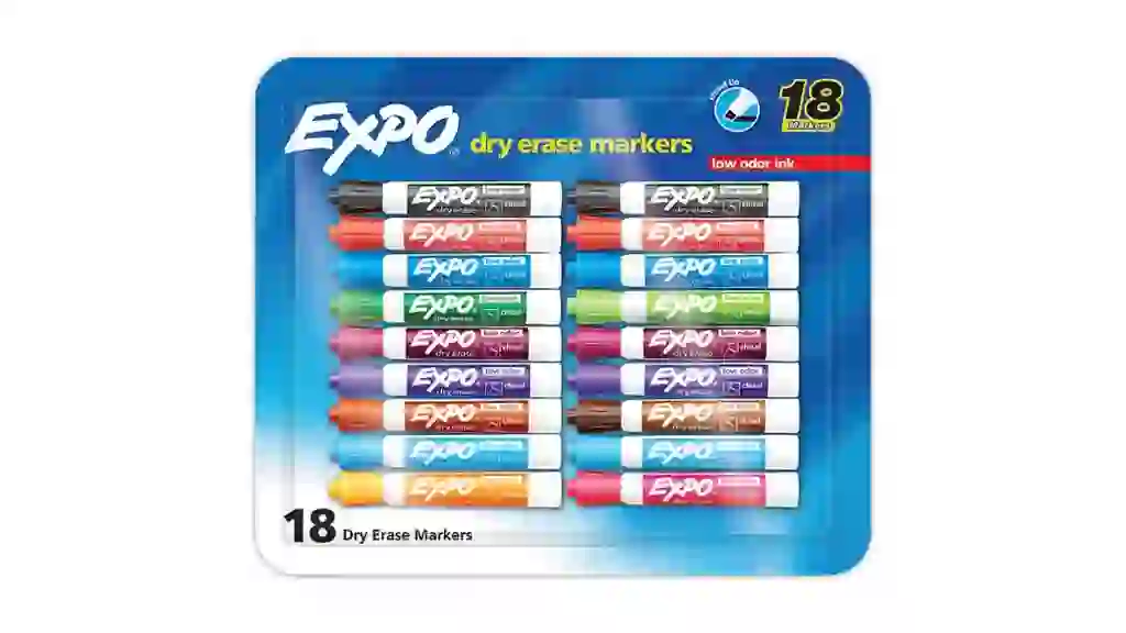 Expo Dry Erase Markers, Assorted Colors, Pack of 18