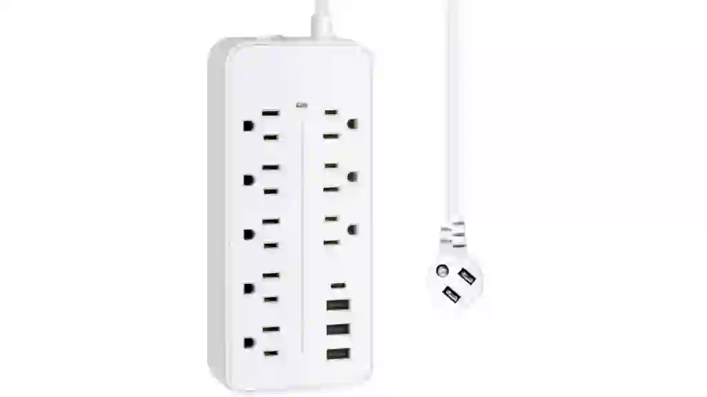 Lefree Surge Protector Power Strip with USB Ports & 5-Foot Extension Cord - 12 Outlet for Indoor/Office Use, White