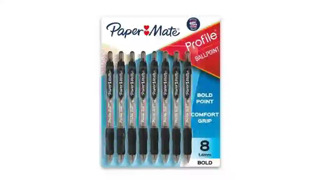 Paper Mate Profile Retractable Ballpoint Pens, 1.4 mm Bold Point, Black, 8 Count