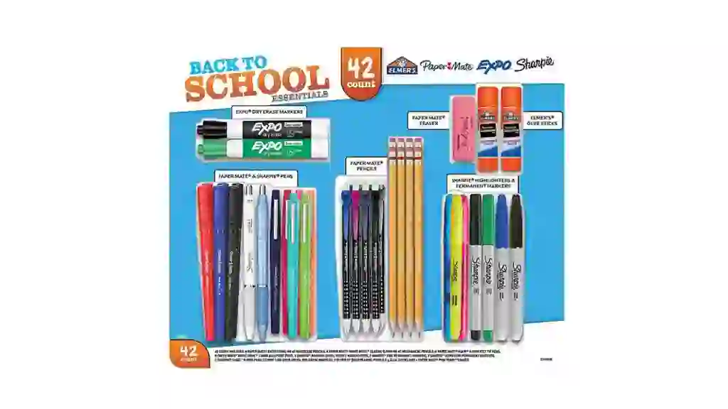 Back To School Essentials 42-Piece School Supply List Value Pack from Paper Mate, Sharpie, Elmer's & Expo