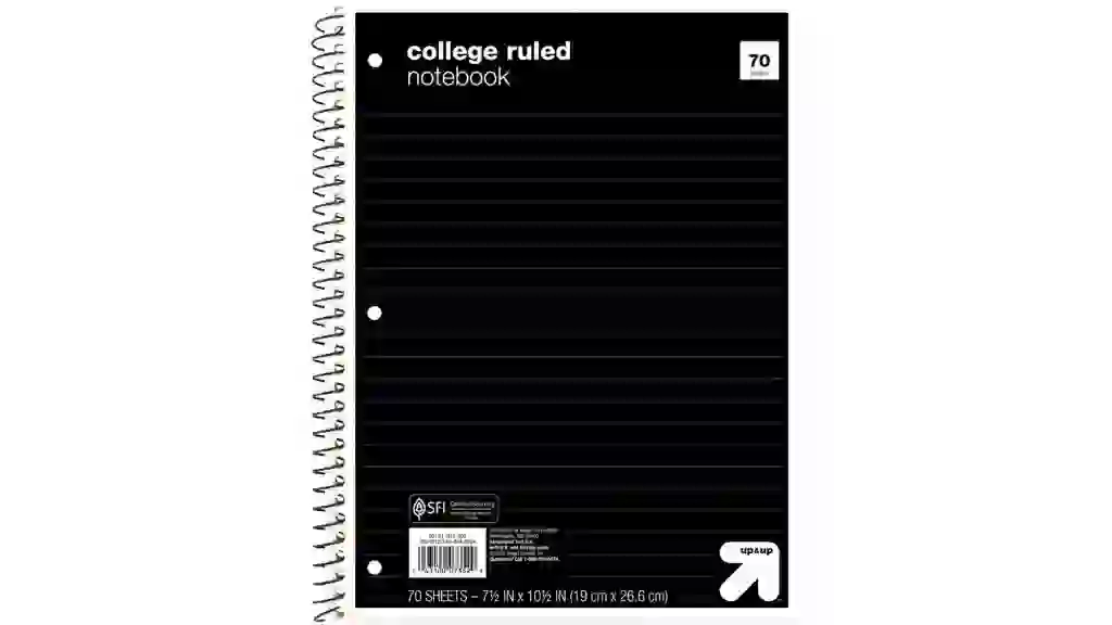 College Ruled 1 Subject Flexible Paperboard Cover Spiral Notebook - up&upâ„¢
