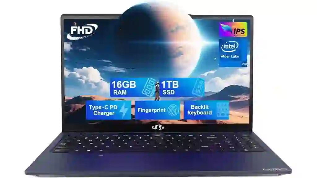 NIMO 15.6 IPS-FHD-Laptop, 16GB RAM 1TB SSD Intel Pentium Quad Core N100, Backlit Keyboard Fingerprint (Beat to i3-1115G4 Up to 3.4GHz) Computer for Student-Home WiFi 6 BT5.2 Win 11
