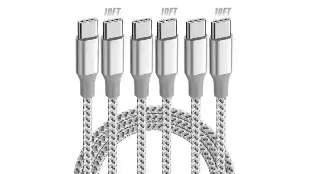 USB C Cable,3 Pack 10FT 60W Fast Charging USB C to USB C Cable, Durable Type C Charger Cable for iPhone 16/15/iPad MacBook CarPlay and More-Grey White