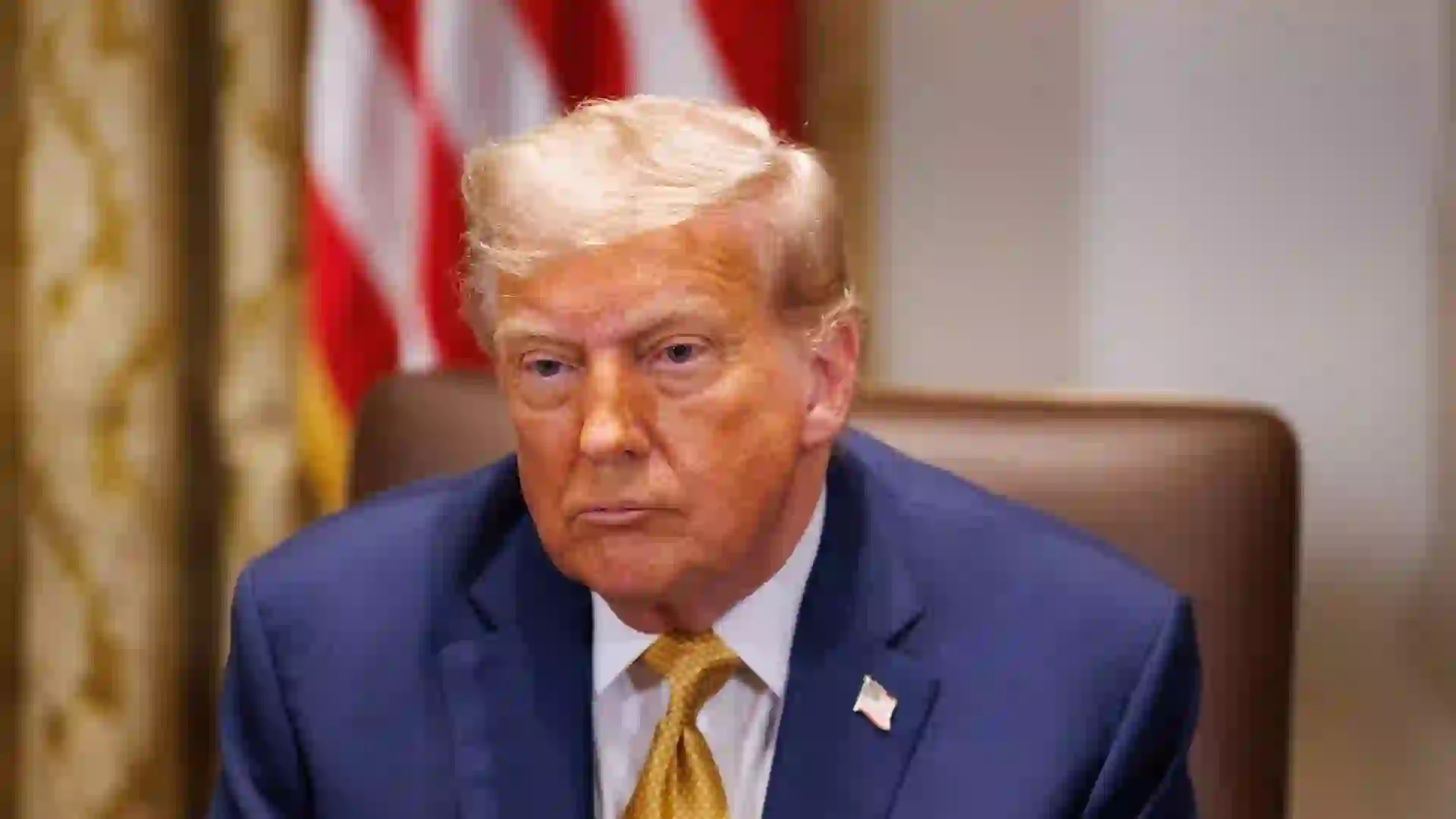 United States President Donald J Trump participates in a Cabinet Meeting in the Cabinet Room of the White House in Washington, DC, US, on Tuesday, July 8, 2025.