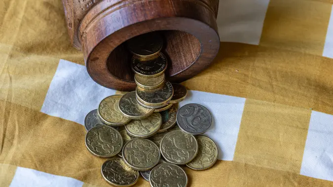 Spilling Money stock photo