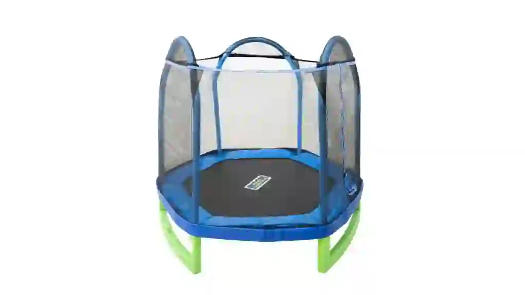Sportspower 7' My 1st Trampoline for Kids 3-10 with Safety Enclosure Blue and Green